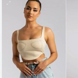 Meshki Elsie Sleeveless Contrast Stitch Bustier Top Womens XS Cream Beige NWT